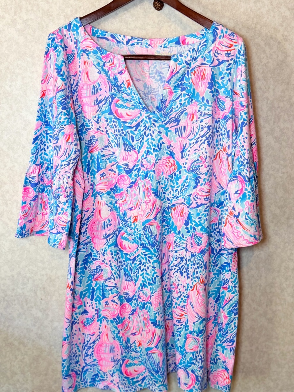 Lilly Pulitzer Tosha Print Shift Dress Multi Treasure Trove Floral Bell Sleeve L - Picture 2 of 12